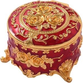 Vintage Jewelry Box, Gold Round Treasure Ring Box, Metal Trinket Organizer Keepsake Box Gift for Girl Women, Beige