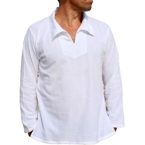 RaanPahMuang V-Neck Beach Shirt for Men 100% Cotton Harem Long Sleeve Big Collar