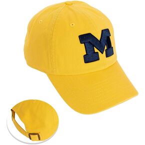 Desert Cactus University of Michigan Baseball Hat Wolverines UM U of M Brimmed Embroirderd Hats Cap Adjustable Cloth Strap Adult (Style B1) Yellow