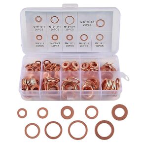 200pcs Flat Copper Washer Assortment Set 9 Sizes M5-M14 O Ring Copper Gaskets Set Flat Ring Seal Kit
