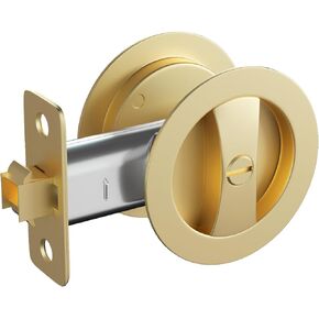 goldenwarm 2 Pack Pocket Door Lock, Bed/Bath Brushed Gold Contemporary Privacy Round Pocket Door Hardware(2-3/8" Backset), Gold Flush Pocket Door Lock