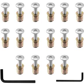 DZS ELEC 16 Sets Bolt Fastener Connector Hexagon Driver M6x25 Screw Insert Nut 16 Each 2 Spanners for Fixing Furniture Hardwood Solid Wood T Joints