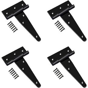 4 Inch T-Strap Shed Door Hinges Heavy Duty,Black Tee Hinge Heavy Duty Outdoor Hinges for Wood Fence,barn Door,Yard,Wrought Hardware Iron Rustproof,4 Pcs