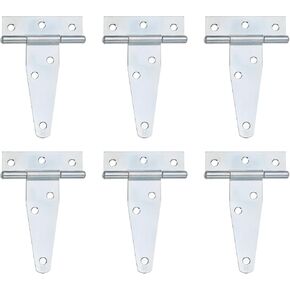 uxcell 6Pcs T-Strap Door Hinges, 3" Wrought Tee Shed Gate Hinges Iron Hardware for Wooden Barn, Fence, Yard Door Hinges (White Zinc)