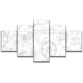 Night in U.S Canvas Art Wall Technical drawing background Mechanical Engineering drawing Paintings Vintage Prints Home Decor Artworks Gift Ready to Hang for Living Room 5 Panels Large Size