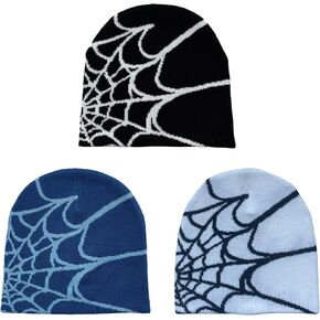 CORIRESHA Women Men y2k Beanie Spider Web Knit Hats Warm Soft Goth Winter Caps