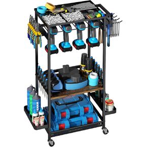 GILLAS Power Tool Organizer Floor Stand, Utility Tool Shelf Garage Storage, Cordless Tool Organizer, Drill Rack with a Pliers Rack, Screwdriver Organize, Multifunctional Tool Cart for Workshop