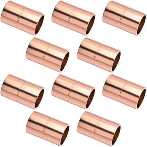 10Pcs Straight Coupling Copper Fittings, 3/4 Inch Copper Pipe Welding Joint Connector Adapter with Rolled Tube Stop Sweat Ends For HVAC Air Conditioning