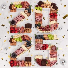 New Years Eve Party Supplies 2025-2025 Number Charcuterie Board Box - 10" Sevring Paper Tray for Happy New Year Decorations Food Fruit Container