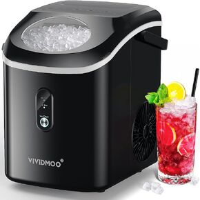 Nugget Ice Maker Countertop, 34lbs/24H Pebble Ice Machine, Self-Cleaning Sonic Ice Maker with Basket & Scoop, Compact Pellet Ice Maker for Home/Office/Kitchen/RV/Party, Stainless Steel