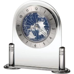 Howard Miller Ponderay Alarm Table Clock 547-775 – Convex Acrylic Crystal, Silver Tone Metal Columns, Contemporary Home Décor, Quartz Alarm Movement