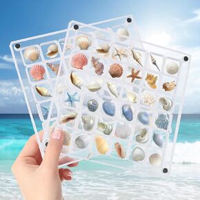 2Pcs Acrylic Magnetic Seashell Display Box, 36 Grids Clear Seashell Display Case Reusable Shell Collecting Box Diamond Gemstone Beads Storage Box for Beach Travel
