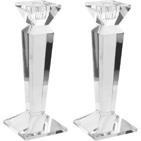 Kitcom Crystal Candle Stick Holders for Home Decor 2-Pack, Clear Crystal Taper Candles Holder Table Centerpieces for Party and Wedding Decoration(9inch Tall)