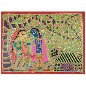 NOVICA Krishna Meets Radha Madhubani Painting