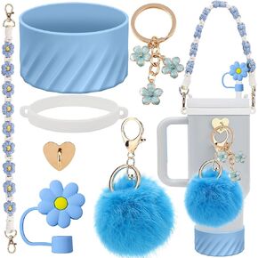 7PCS Accessories Set for Stanley Cup 40 oz 30oz, Including Protective Silicone Boot, Water Bottle Handle Strap, Keychain Charm, Heart Hook, Straw Cover Cap for Stanley Cup Accessories (White)
