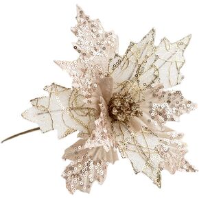 6 pcs Christmas Poinsettia Ornaments Picks, Artificial Silk Flower for Christmas Tree Wreath Decoration, 7.8 Inch (Gold)