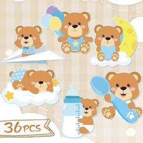36pcs Blue Bear Baby Shower Centerpieces Baby Shower Decorations Bear Centerpieces Baby Shower for Boys Birthday Party Supplies