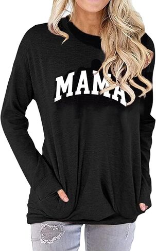 Dressmine Womens Crewneck Drop Shoulder Sleeve Mama Sweatshirt Loose Casual Print Graphic Pullover with Pocket in Kuwait