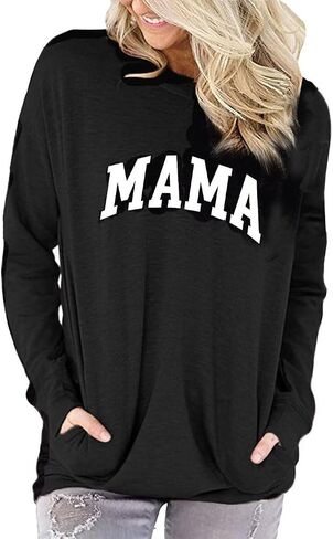 Dressmine Womens Crewneck Drop Shoulder Sleeve Mama Sweatshirt Loose Casual Print Graphic Pullover with Pocket in Kuwait