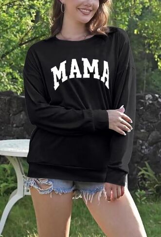Dressmine Womens Crewneck Drop Shoulder Sleeve Mama Sweatshirt Loose Casual Print Graphic Pullover with Pocket in Kuwait