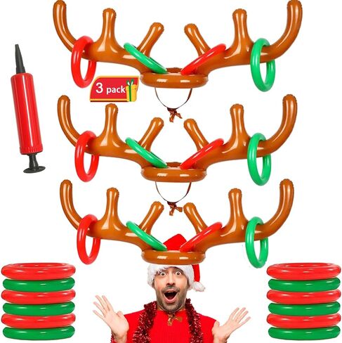 3 Set Inflatable Reindeer Antler Ring Toss Game,Inflatable Reindeer Antler Hat,Christmas Party Ring Toss Games Favors Supplies in Saudi Arabia