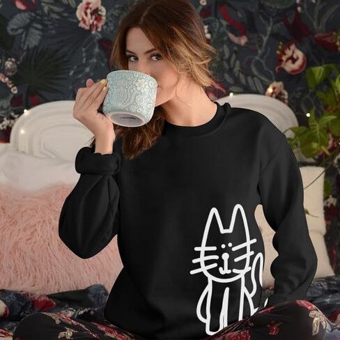 سويت شيرت قطة للنساء سويت شيرت برسومات كبيرة الحجم مضحك بأكمام طويلة، بلوفر لطيف، بغطاء للرأس من الصوف in Kuwait