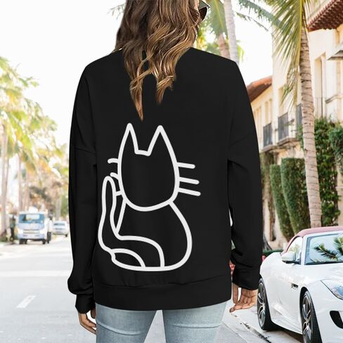 سويت شيرت قطة للنساء سويت شيرت برسومات كبيرة الحجم مضحك بأكمام طويلة، بلوفر لطيف، بغطاء للرأس من الصوف in Kuwait