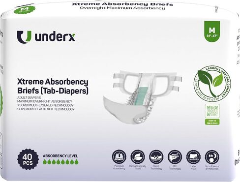 UnderX Disposable Tabbed Briefs - Xtreme Absorbency Incontinence Underwear, Superior Fit with X-Large 80 Count in Saudi Arabia