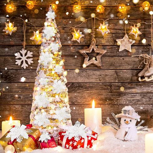 WILLBOND 36 Pieces Christmas Glitter Poinsettia Flowers Glitter Christmas Tree Ornaments Artificial Poinsettia Flowers for Wedding Christmas Wreath Tree Decoration (White) in Kuwait