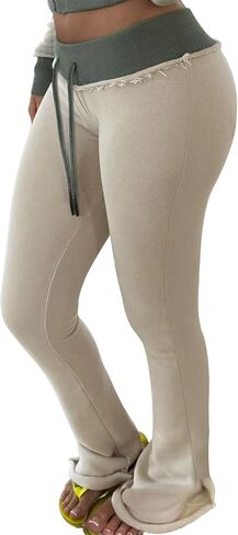 المرأة LovelyWholesale ارتفاع مخصر جرس أسفل لطيف السراويل المرقعة مع الرباط in Kuwait