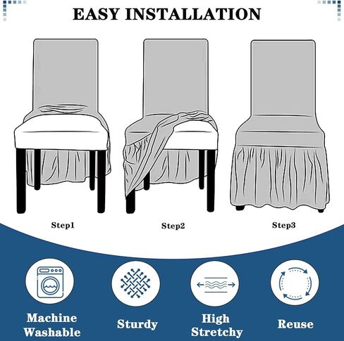 Dining Chair Covers with Skirt, Dining Room Chair Covers Set of 4, Stretch Parsons Chair Slipcover for Kitchen Wedding Party Banquet (Black) in Saudi Arabia