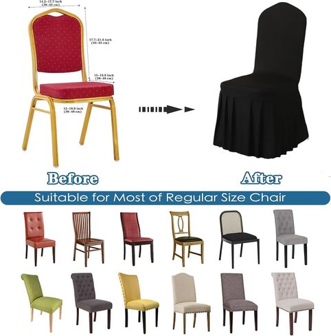 Dining Chair Covers with Skirt, Dining Room Chair Covers Set of 4, Stretch Parsons Chair Slipcover for Kitchen Wedding Party Banquet (Black) in Saudi Arabia