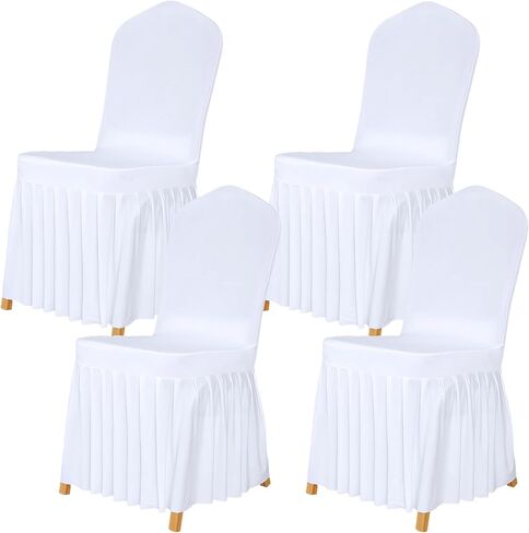 Dining Chair Covers with Skirt, Dining Room Chair Covers Set of 4, Stretch Parsons Chair Slipcover for Kitchen Wedding Party Banquet (Black) in Saudi Arabia
