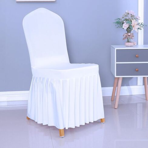 Dining Chair Covers with Skirt, Dining Room Chair Covers Set of 4, Stretch Parsons Chair Slipcover for Kitchen Wedding Party Banquet (Black) in Saudi Arabia