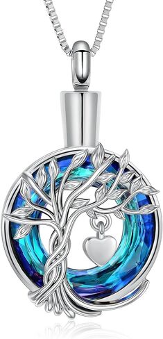 XSMZB Tree of Life Cremation Jewelry for Ashes Crystal Circle Urn Necklace for Women Small Heart Keepsake Ashes Pendant Memorial Lockets in Kuwait