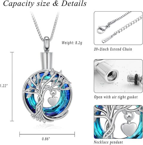 XSMZB Tree of Life Cremation Jewelry for Ashes Crystal Circle Urn Necklace for Women Small Heart Keepsake Ashes Pendant Memorial Lockets in Kuwait