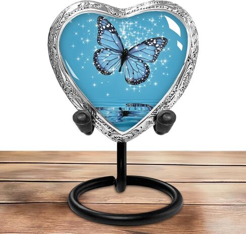 Heart Shaped Keepsake Cremation Urns for Human Ashes - Light Blue Butterfly Small Keepsake Urn for Men Women Children Pets - Burial Urns in Saudi Arabia