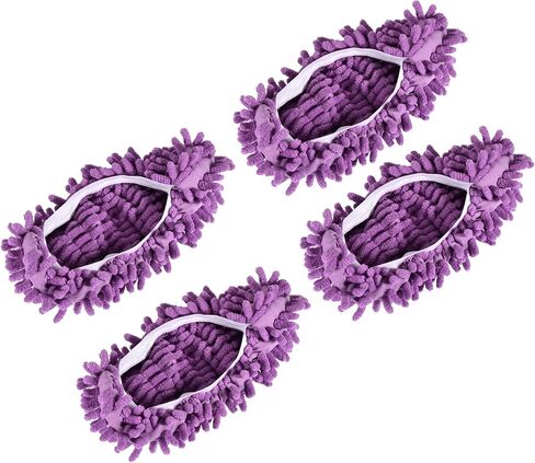 MECCANIXITY Washable Cleaning Shoes Cover Multifunction Chenille Duster Mop Slippers Foot Socks for House Floor, Pack of 4 Purple in Saudi Arabia