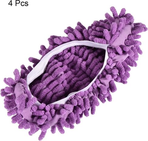 MECCANIXITY Washable Cleaning Shoes Cover Multifunction Chenille Duster Mop Slippers Foot Socks for House Floor, Pack of 4 Purple in Saudi Arabia