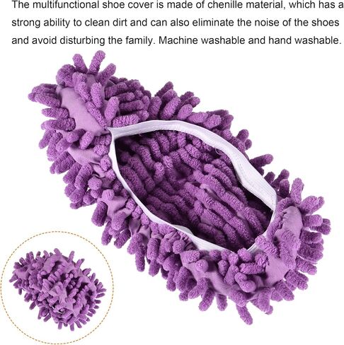 MECCANIXITY Washable Cleaning Shoes Cover Multifunction Chenille Duster Mop Slippers Foot Socks for House Floor, Pack of 4 Purple in Saudi Arabia