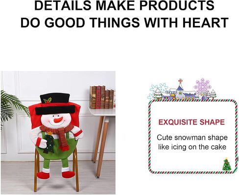 Christmas Chair Back Covers Set of 6, Cute Santa Claus Snowman Elf Xmas Dinner Chair Cover, Kitchen Dining Chair Slipcovers for Dining Room Christmas Holiday Decor in Saudi Arabia
