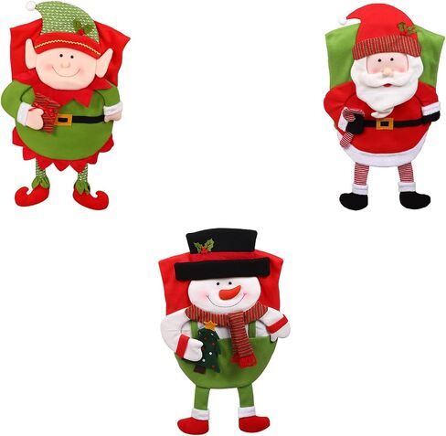 Christmas Chair Back Covers Set of 6, Cute Santa Claus Snowman Elf Xmas Dinner Chair Cover, Kitchen Dining Chair Slipcovers for Dining Room Christmas Holiday Decor in Saudi Arabia