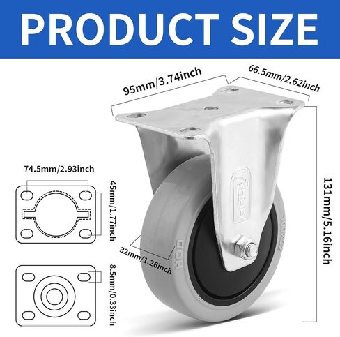 HOD 4 Inch Caster Wheels, Heavy Duty Casters 1240 Lbs, 360° Swivel Top Plate Casters Wheels, Set of 4, Industrial Casters No Noise PP Wheels for Cart, Furniture, Workbench in Saudi Arabia