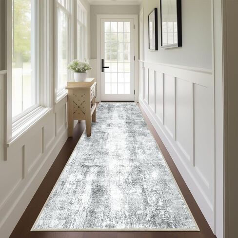 Capslpad Abstract Washable Runner Rug, 2x6 Beige Non-Slip Hallway Runner Rug, Modern Low Pile Kitchen Runner Rug, Ultra Soft Print Distressed Runner for Entryway, Bedroom, Laundry, Living Room in Kuwait