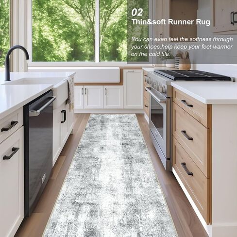 Capslpad Abstract Washable Runner Rug, 2x6 Beige Non-Slip Hallway Runner Rug, Modern Low Pile Kitchen Runner Rug, Ultra Soft Print Distressed Runner for Entryway, Bedroom, Laundry, Living Room in Kuwait