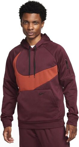 Nike Therma-FIT Men's Pullover Fitness Hoodie (US, Alpha, Small, Regular, Regular, Night Maroon/Night Maroon/Rugged Orange/Black) in Saudi Arabia