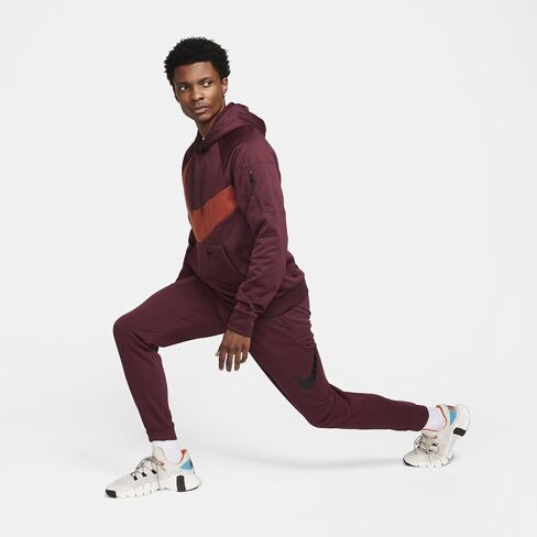 Nike Therma-FIT Men's Pullover Fitness Hoodie (US, Alpha, Small, Regular, Regular, Night Maroon/Night Maroon/Rugged Orange/Black) in Saudi Arabia