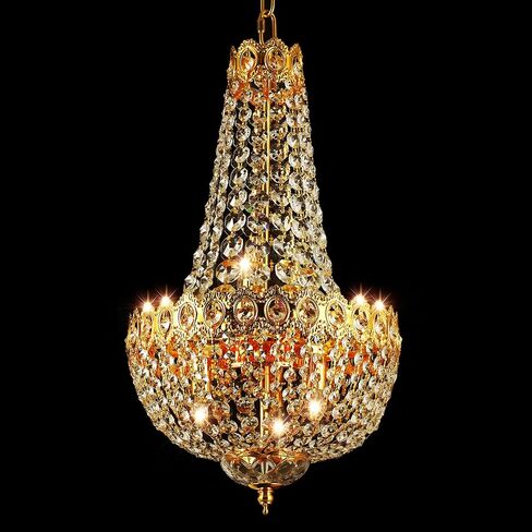 6-Light Crystal Chandelier, French Empire Style, Classic K9 Crystals Raindrop Fixture for Living Room, Foyer, Entryway Hotel 6 Light G9(W 11.8" x H 20.5") in Saudi Arabia