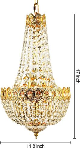 6-Light Crystal Chandelier, French Empire Style, Classic K9 Crystals Raindrop Fixture for Living Room, Foyer, Entryway Hotel 6 Light G9(W 11.8" x H 20.5") in Saudi Arabia
