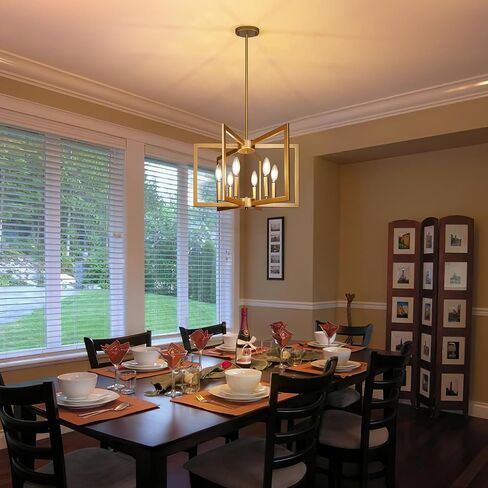 6-Light Gold Pendant Light, Modern Farmhouse Dining Room Light Fixtures Over Table, Industrial Metal Geometric Kitchen Chandelier for Entryway Hallway Foyer Bedroom in Saudi Arabia